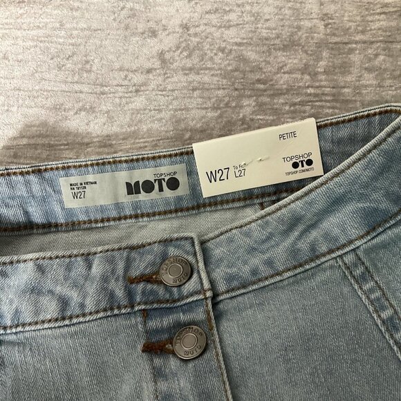 Topshop Moto Women's Light Blue Button Front Denim Mini Skirt 27” Petite NWT - Picture 7 of 10